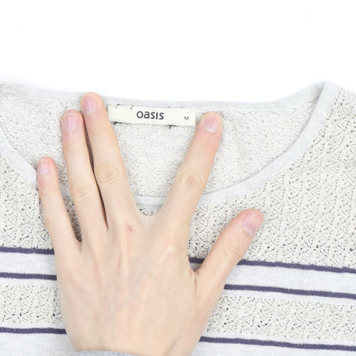 Oasis Women’s Ivory Striped Crochet Panel Jumper Size M