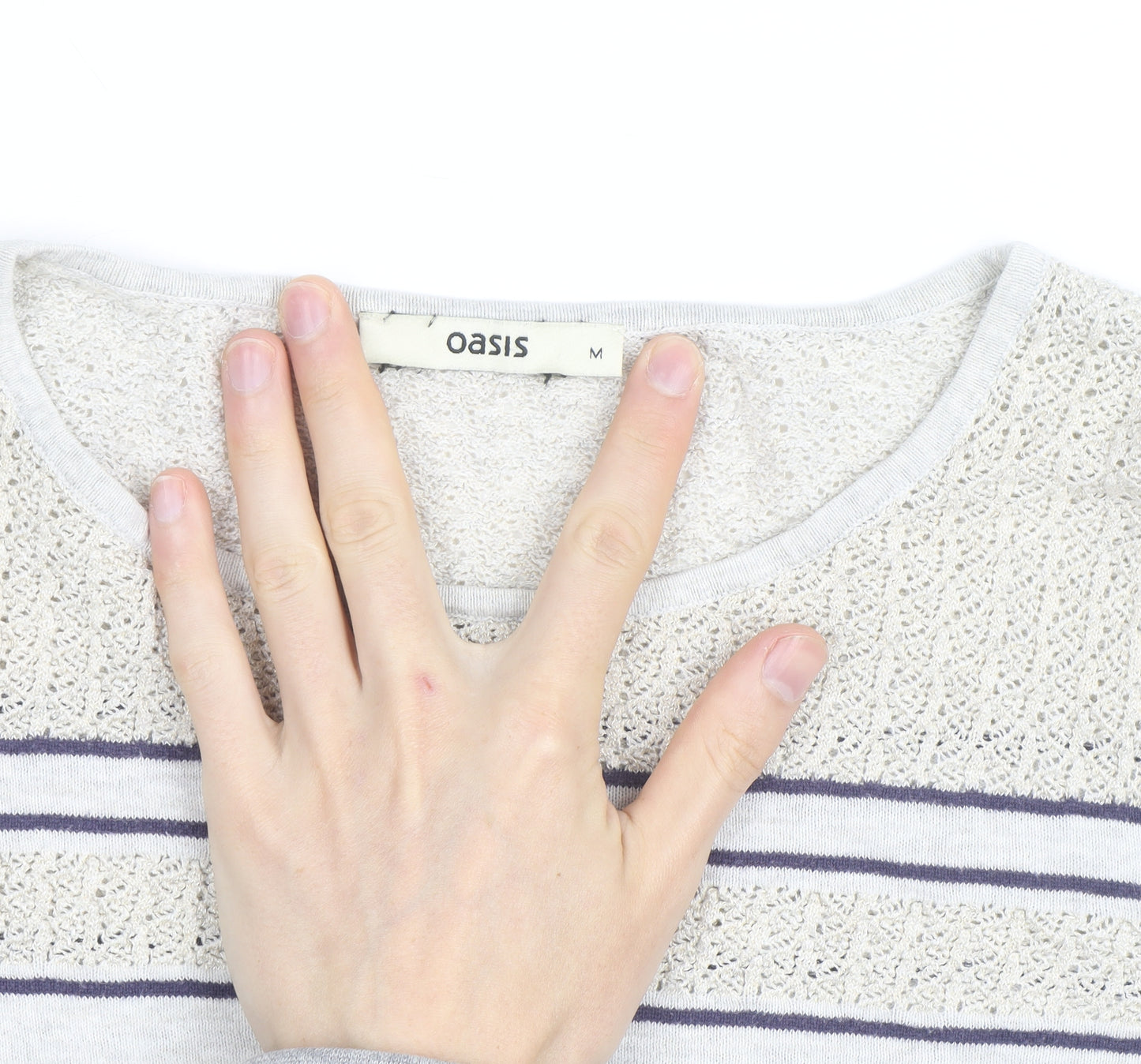 Oasis Women’s Ivory Striped Crochet Panel Jumper Size M