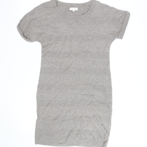 Monsoon Women Grey Knit Shift Dress Size S Short Sleeve Crew Neck
