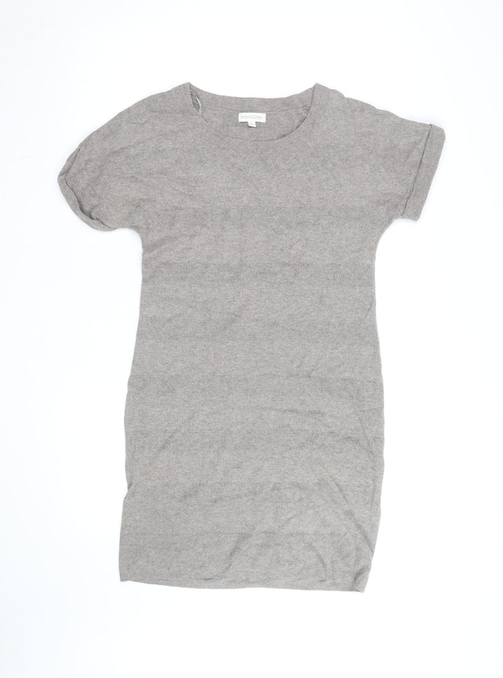 Monsoon Women Grey Knit Shift Dress Size S Short Sleeve Crew Neck