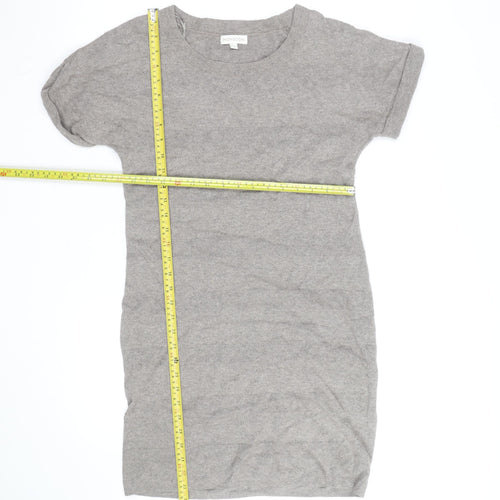 Monsoon Women Grey Knit Shift Dress Size S Short Sleeve Crew Neck