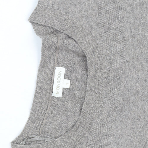 Monsoon Women Grey Knit Shift Dress Size S Short Sleeve Crew Neck