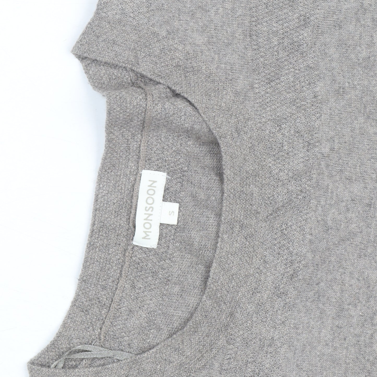 Monsoon Women Grey Knit Shift Dress Size S Short Sleeve Crew Neck