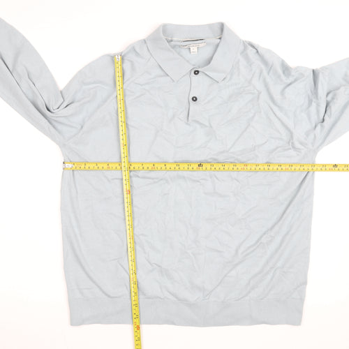 Marks and Spencer Men’s Blue Cotton Blend Long Sleeve Polo Shirt XL