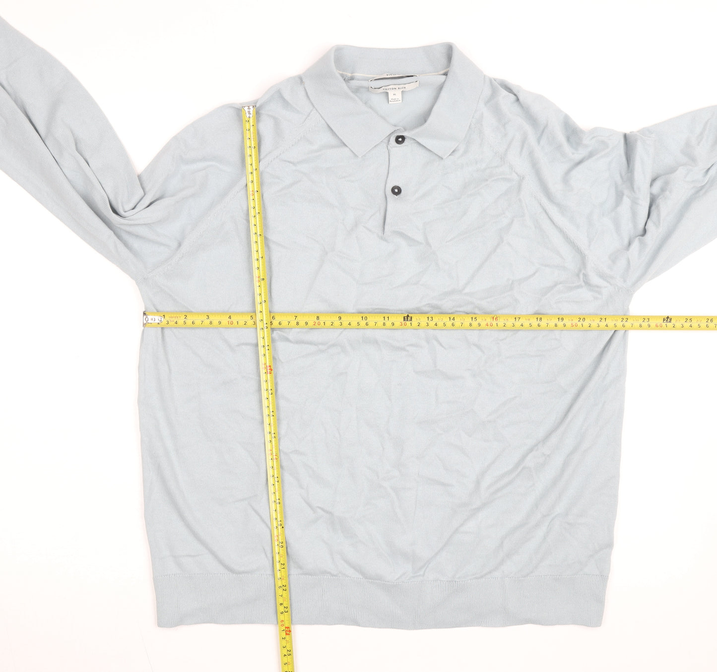 Marks and Spencer Men’s Blue Cotton Blend Long Sleeve Polo Shirt XL
