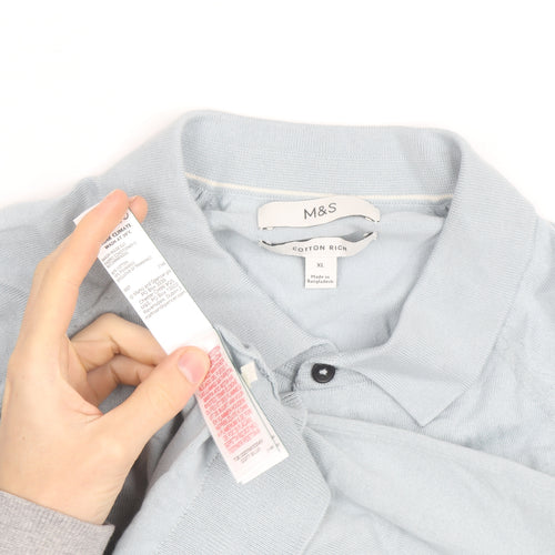 Marks and Spencer Men’s Blue Cotton Blend Long Sleeve Polo Shirt XL