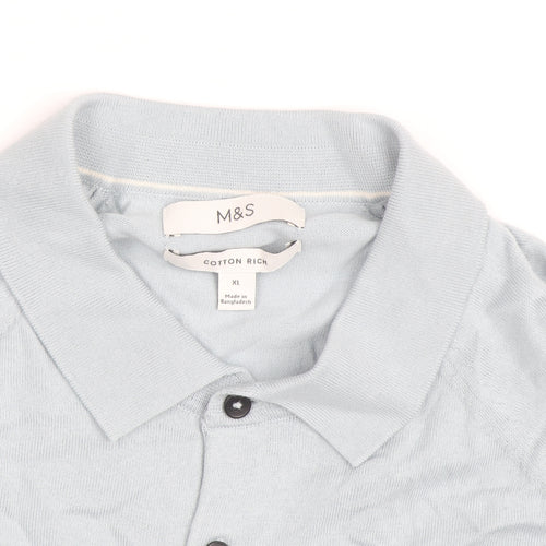 Marks and Spencer Men’s Blue Cotton Blend Long Sleeve Polo Shirt XL