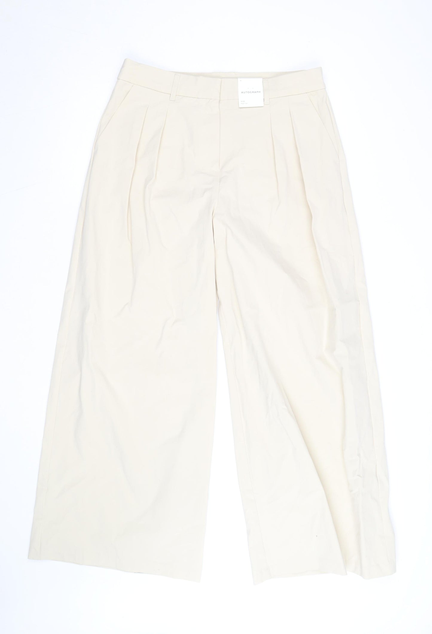 Marks and Spencer Women’s Beige Wide-Leg Cotton Trousers Size 12