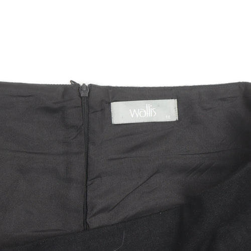 Wallis Women’s Black Embroidered Wool A-Line Knee Length Skirt Size 18