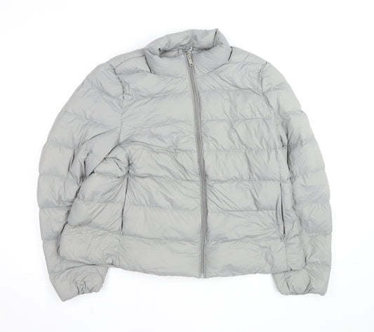 Marks and Spencer Women’s Grey Puffer Jacket Size 16 Full Zip Down