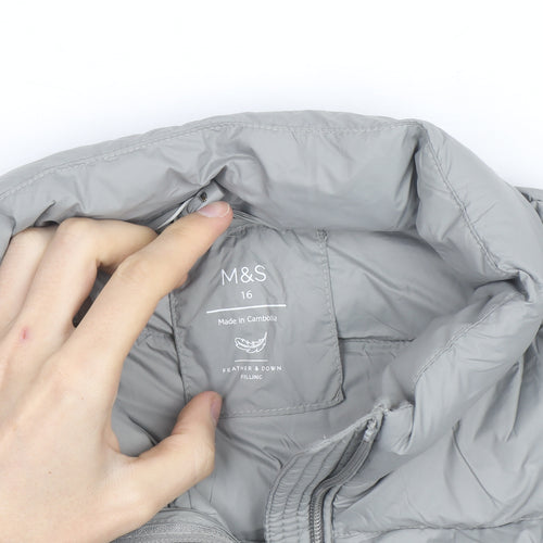 Marks and Spencer Women’s Grey Puffer Jacket Size 16 Full Zip Down