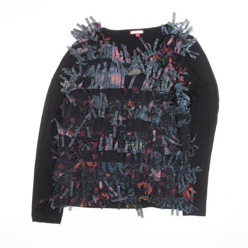 Jon B Womens Black Size 16 Fringe Floral Long Sleeve Tunic Top