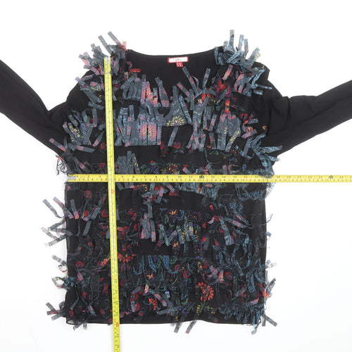 Jon B Womens Black Size 16 Fringe Floral Long Sleeve Tunic Top