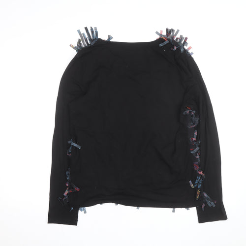 Jon B Womens Black Size 16 Fringe Floral Long Sleeve Tunic Top