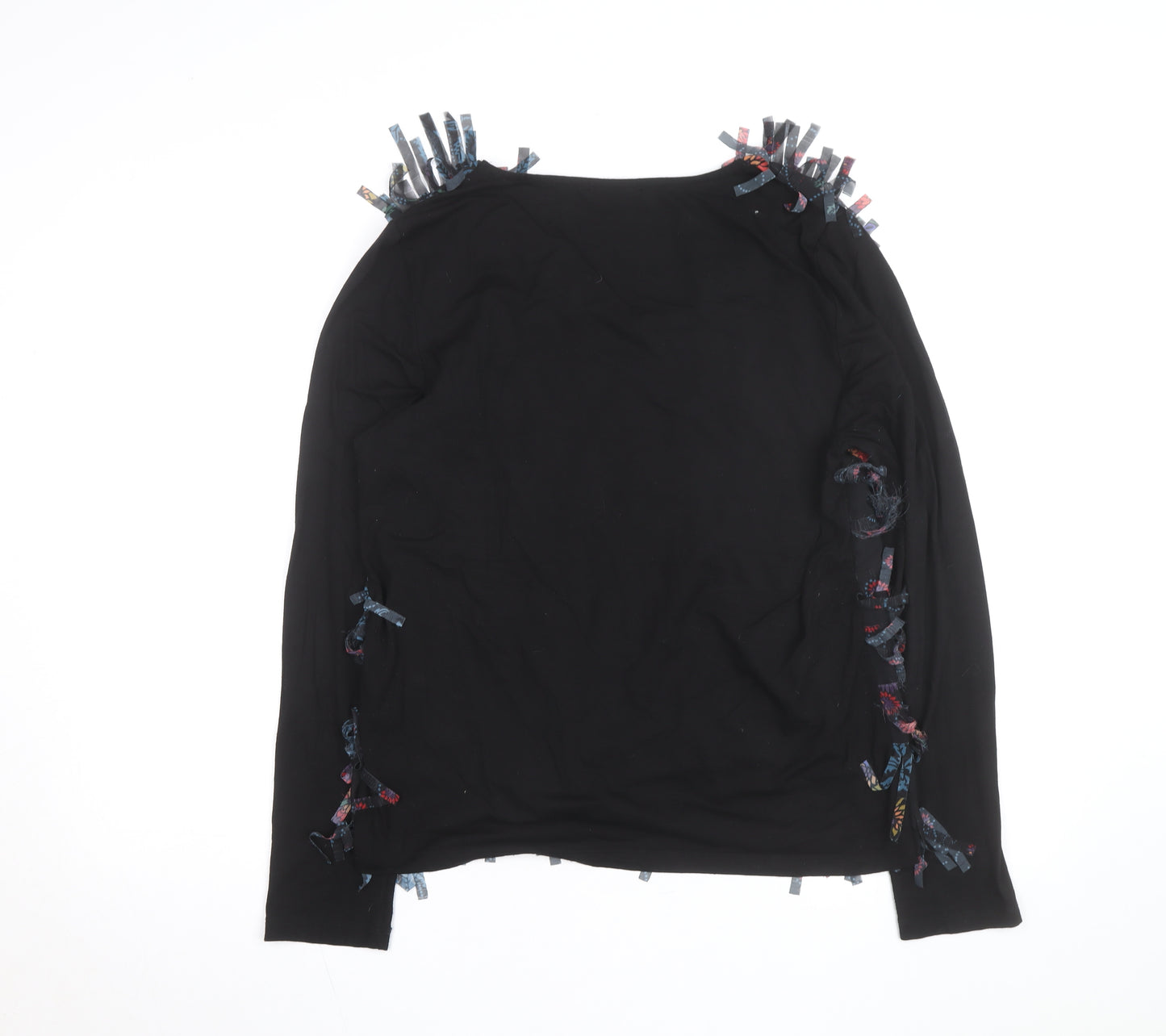Jon B Womens Black Size 16 Fringe Floral Long Sleeve Tunic Top