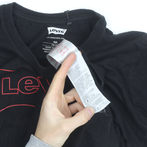 Levi's Men's Black Long Sleeve Cotton Graphic Logo Top L