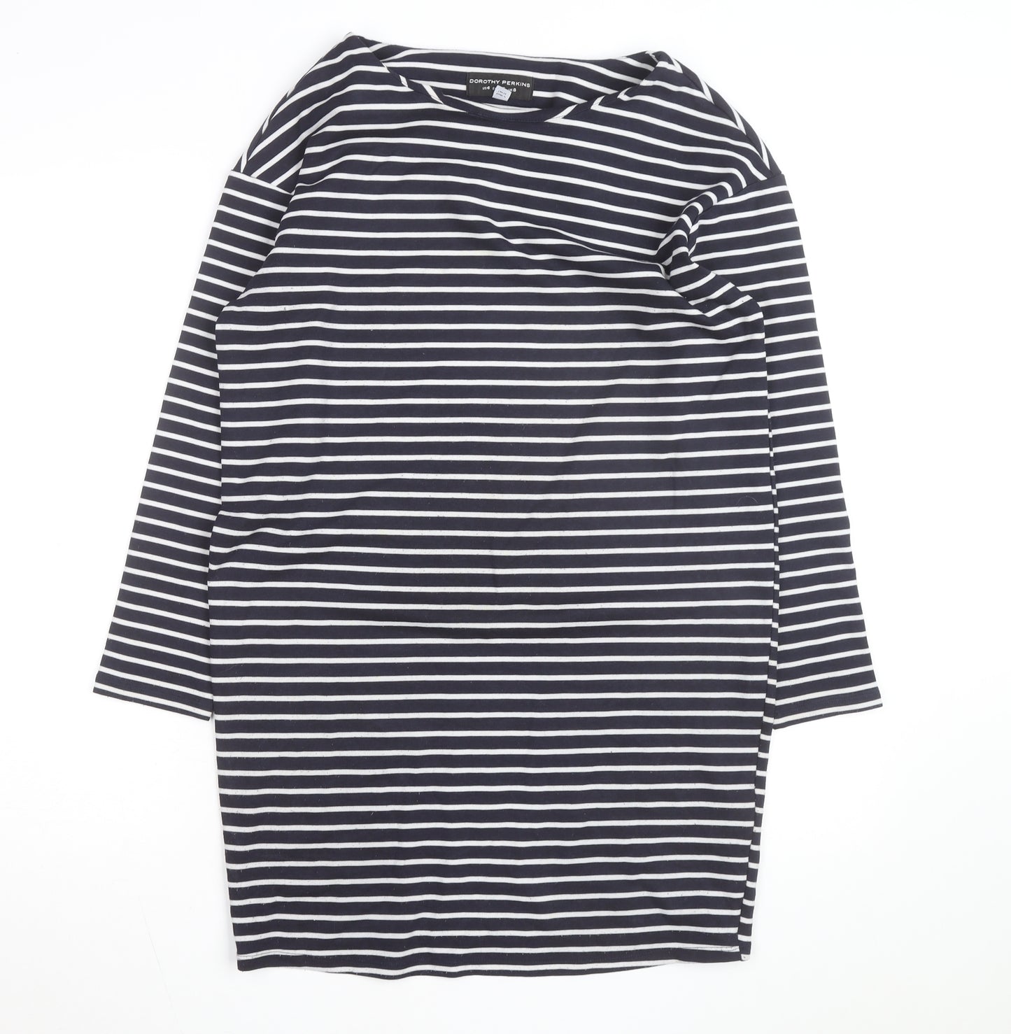 Dorothy Perkins Women’s Blue White Striped 3/4 Sleeve Cotton Top UK 8