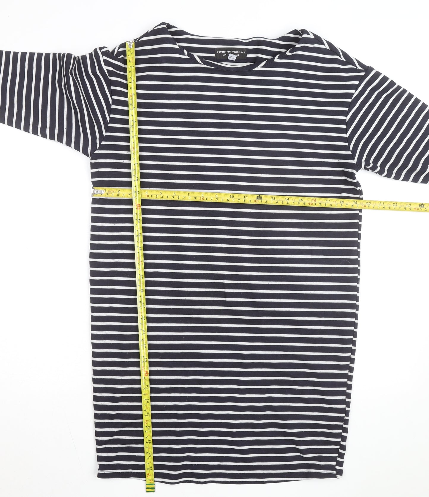 Dorothy Perkins Women’s Blue White Striped 3/4 Sleeve Cotton Top UK 8
