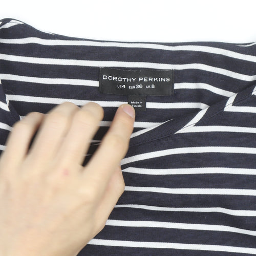 Dorothy Perkins Women’s Blue White Striped 3/4 Sleeve Cotton Top UK 8