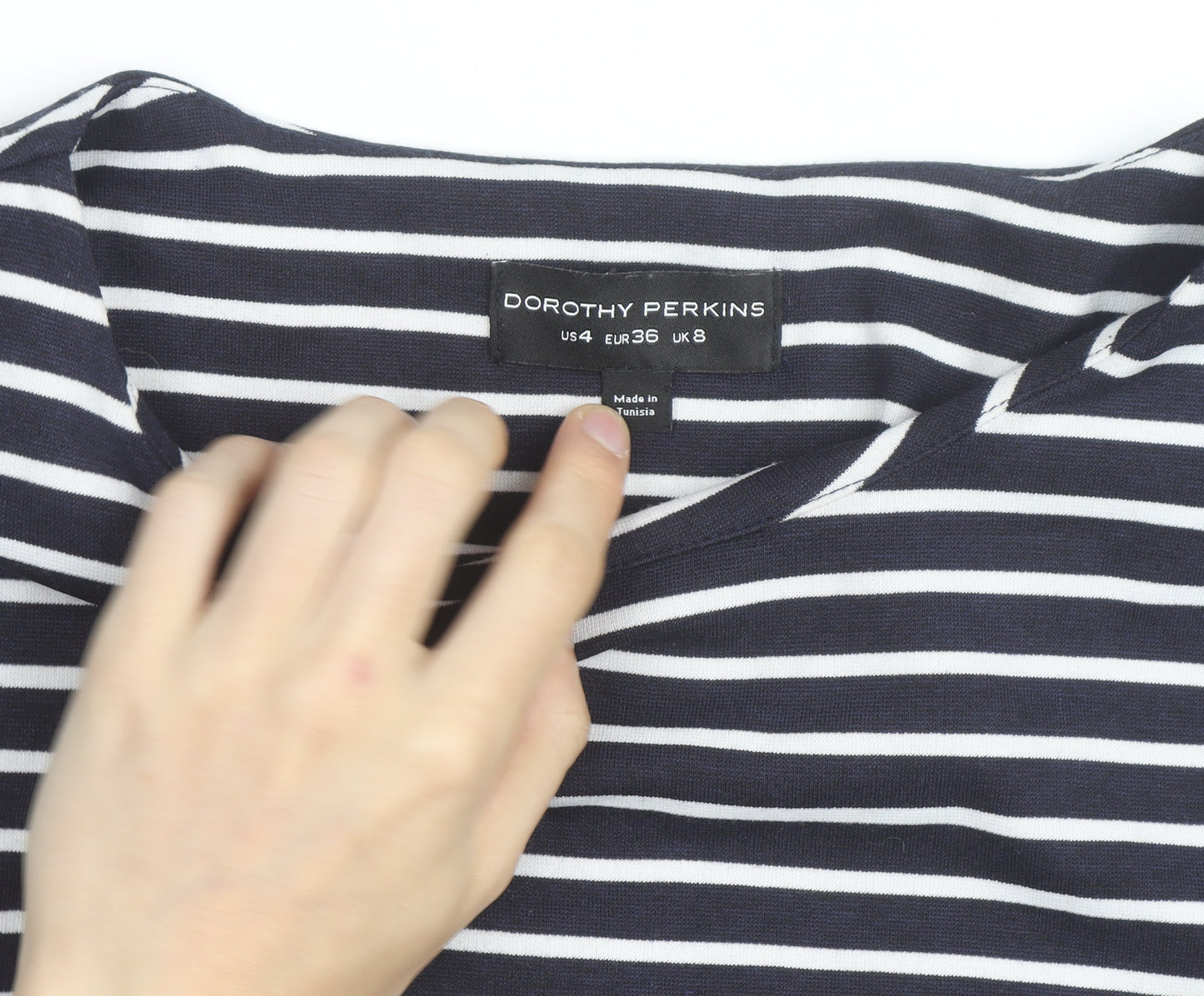 Dorothy Perkins Women’s Blue White Striped 3/4 Sleeve Cotton Top UK 8