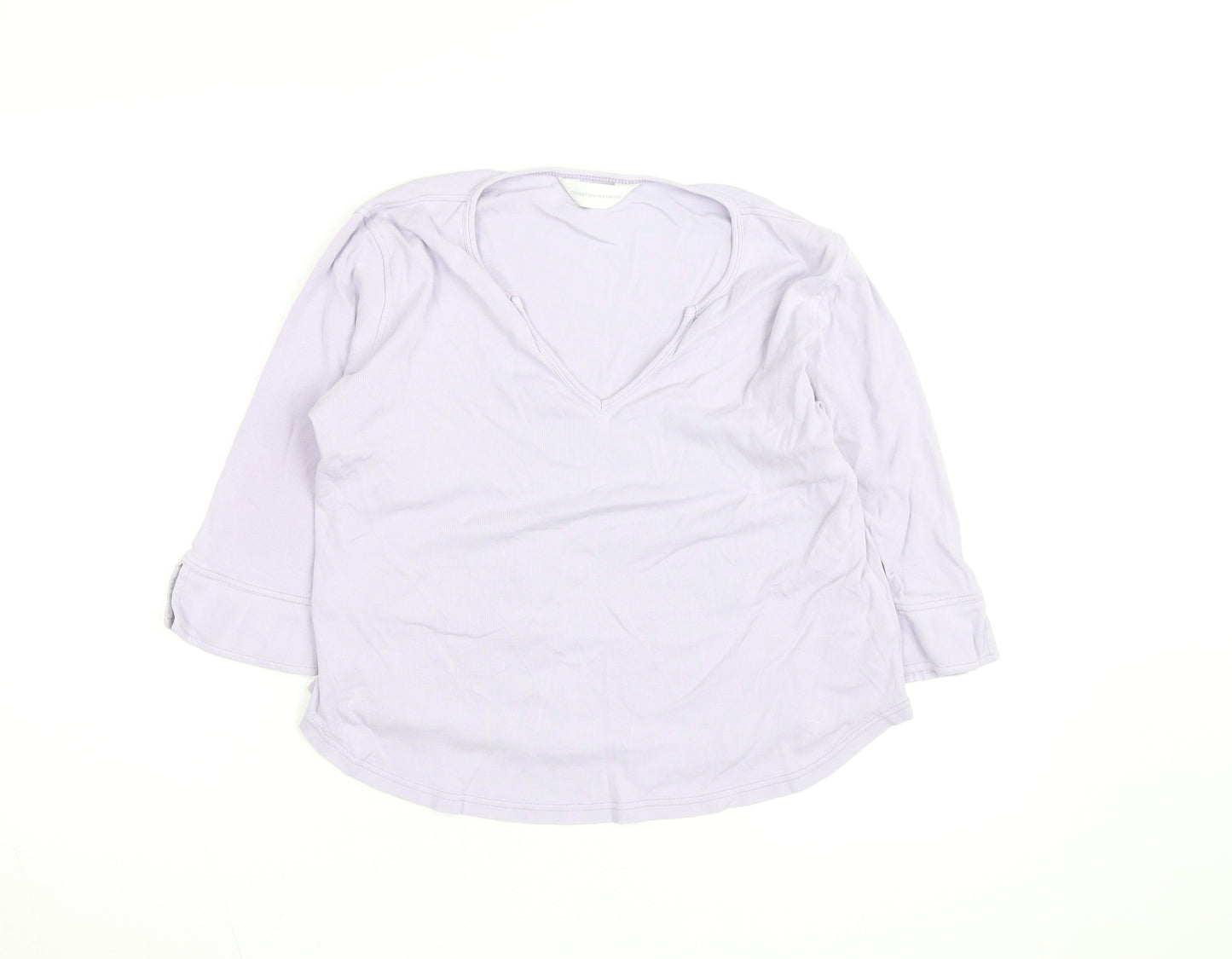 Dorothy Perkins Women Purple Cotton V-Neck 3/4 Sleeve Tunic Blouse M