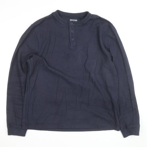 FatFace Men's Blue Cotton Henley Long Sleeve Casual Shirt Size L