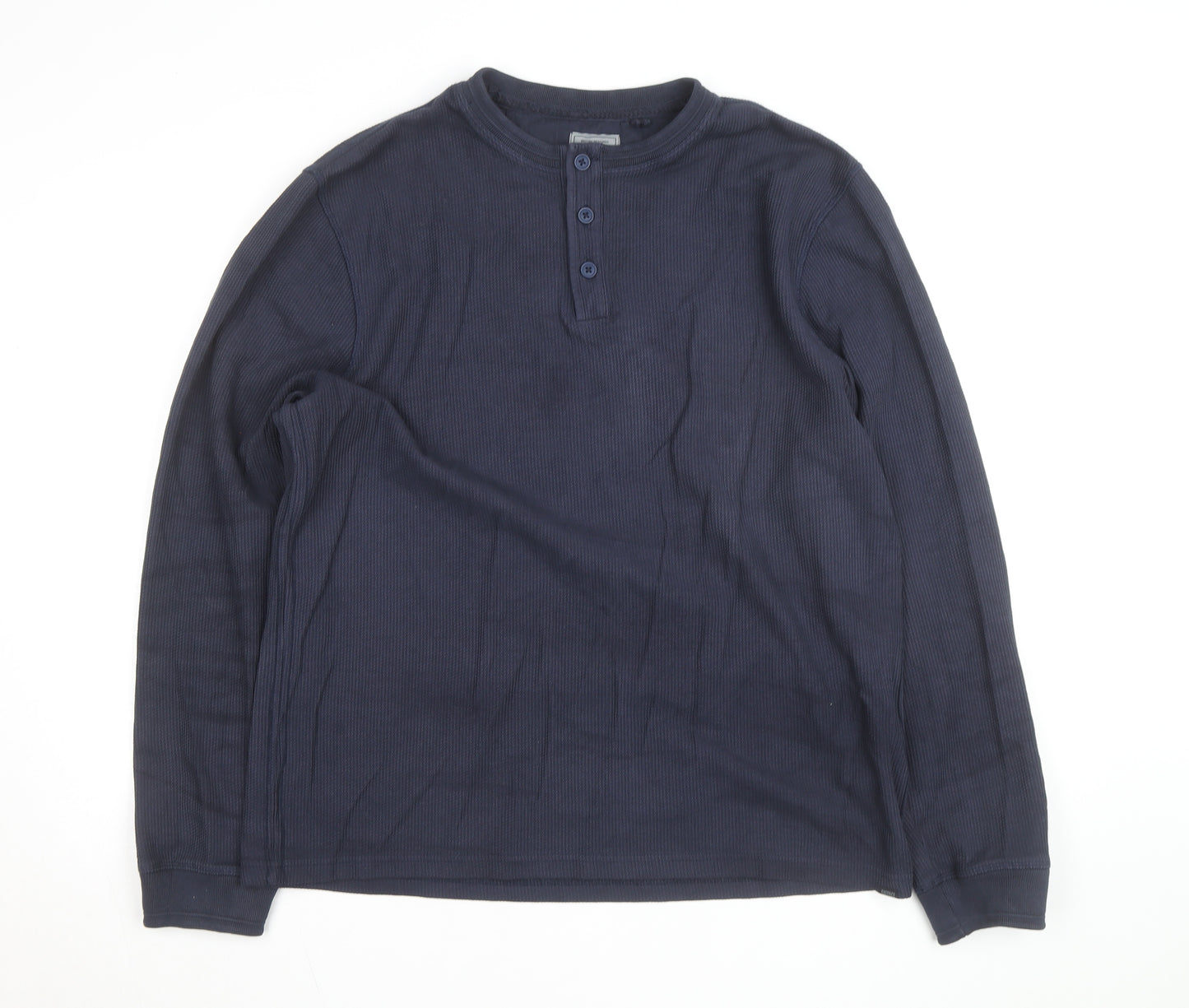 FatFace Men's Blue Cotton Henley Long Sleeve Casual Shirt Size L