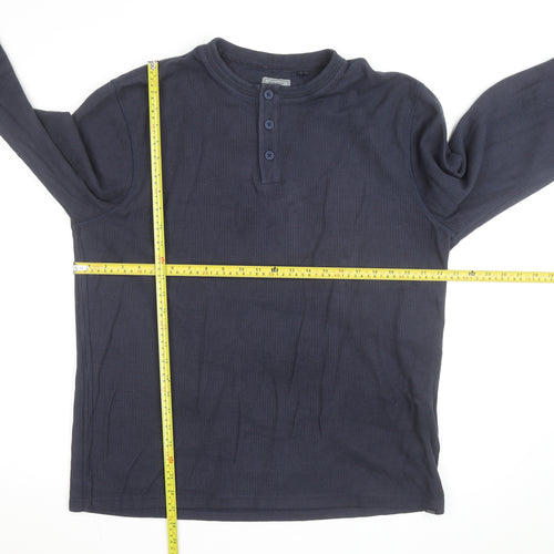 FatFace Men's Blue Cotton Henley Long Sleeve Casual Shirt Size L