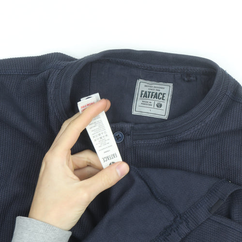 FatFace Men's Blue Cotton Henley Long Sleeve Casual Shirt Size L