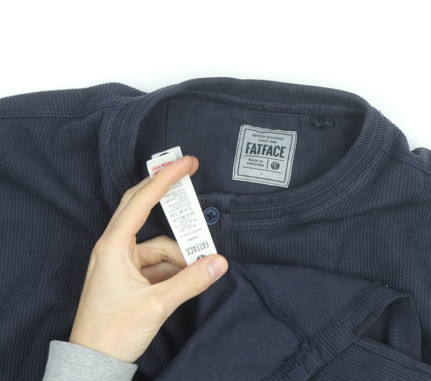 FatFace Men's Blue Cotton Henley Long Sleeve Casual Shirt Size L