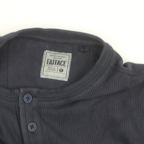FatFace Men's Blue Cotton Henley Long Sleeve Casual Shirt Size L