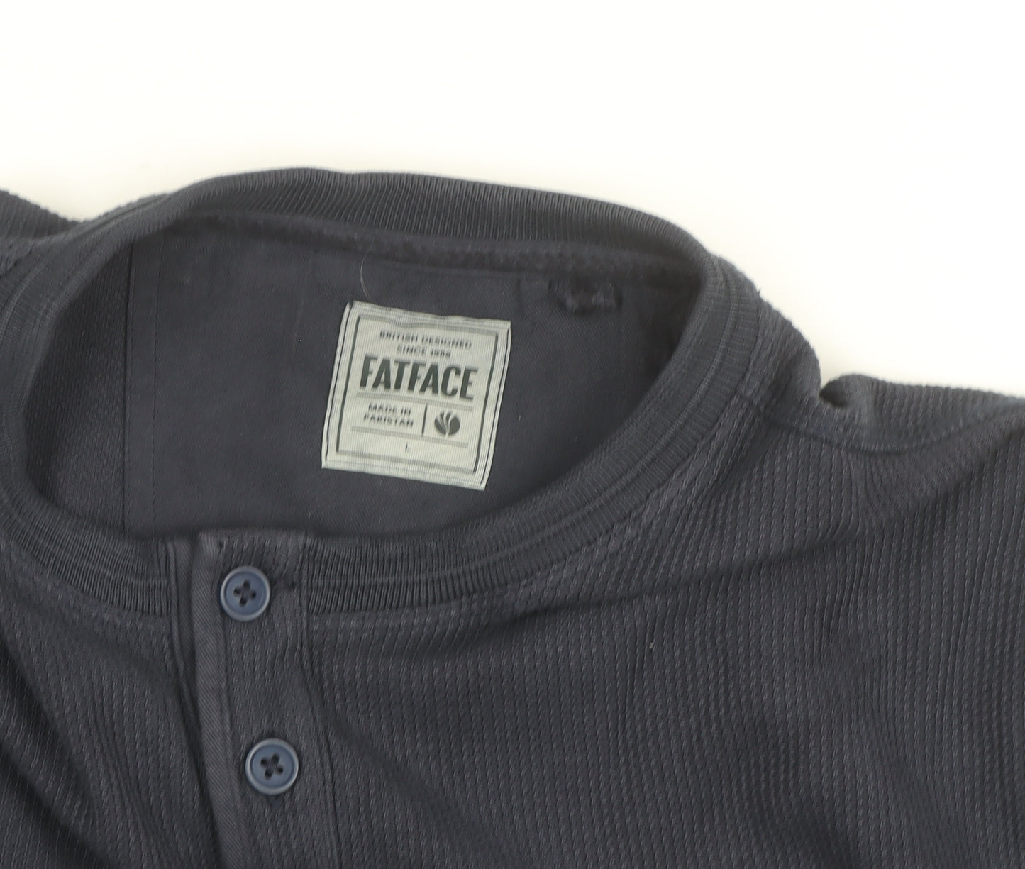 FatFace Men's Blue Cotton Henley Long Sleeve Casual Shirt Size L