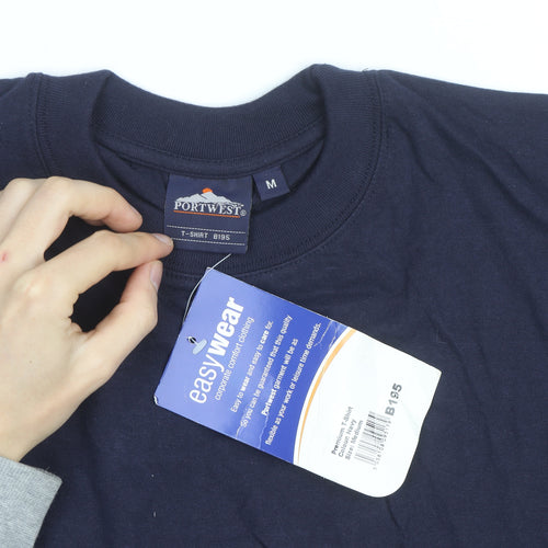 Portwest Men's Blue Cotton Crew Neck Work T-Shirt M