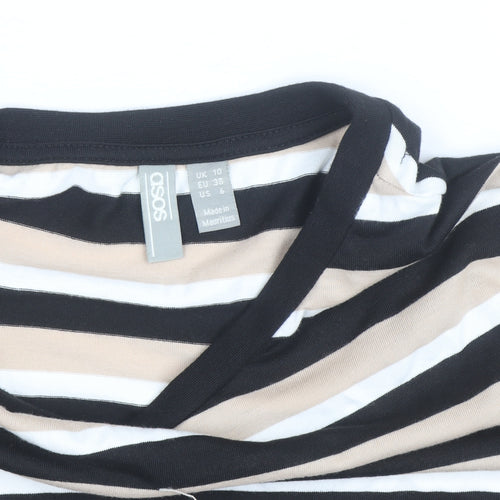 ASOS Women’s Beige Striped 3/4 Sleeve Basic T-Shirt Size 10