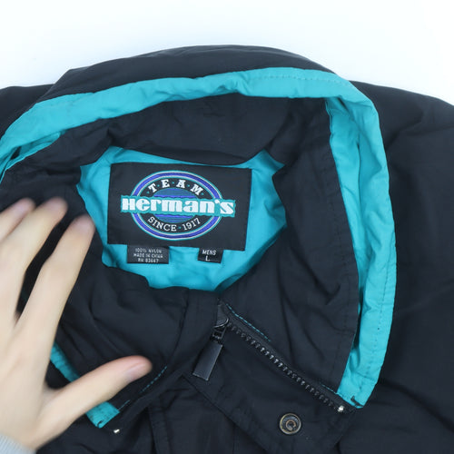 Herman's Men Black L 90s Retro Puffer Jacket Nylon Winter Coat