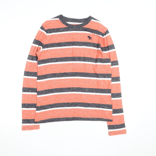 Abercrombie Boys Orange Striped Pullover Jumper 15-16 Years Crew Neck Knit