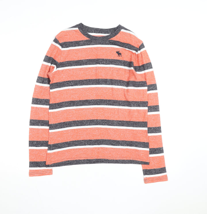 Abercrombie Boys Orange Striped Pullover Jumper 15-16 Years Crew Neck Knit