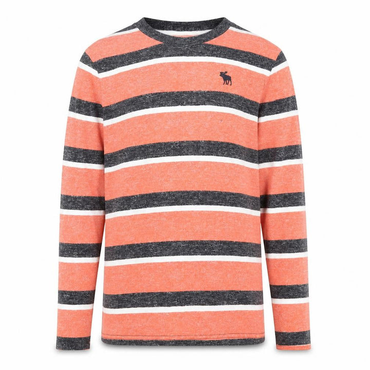 Front view of Abercrombie & Fitch boys’ orange striped jumper 15-16 years crew neck knit