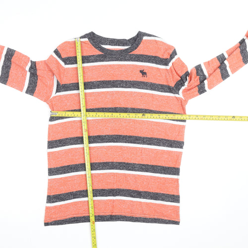 Abercrombie Boys Orange Striped Pullover Jumper 15-16 Years Crew Neck Knit
