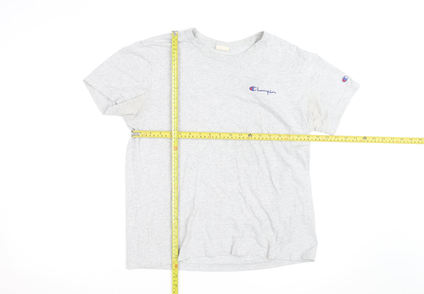 Champion Men's Grey Small Crew Neck Logo T-Shirt