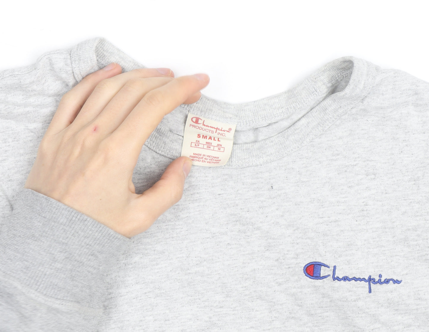 Champion Men's Grey Small Crew Neck Logo T-Shirt