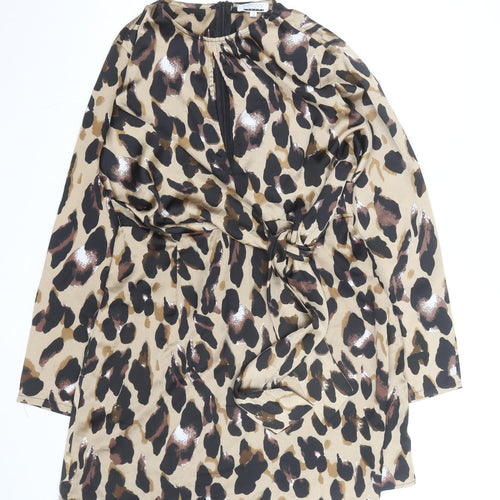 Missy Empire Womens Beige Leopard Print Wrap Blouse Size 14
