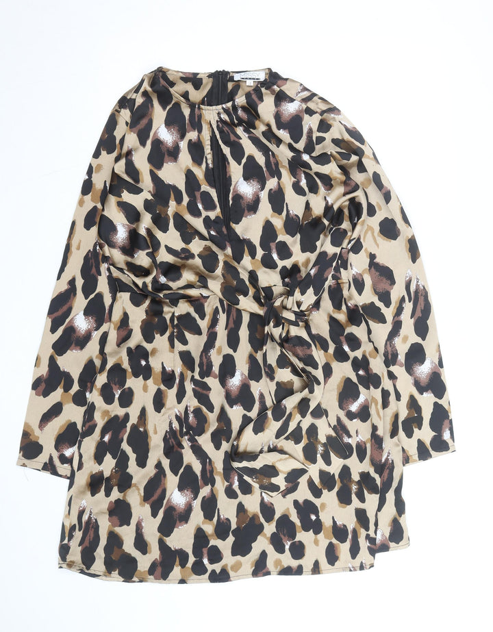 Missy Empire Womens Beige Leopard Print Wrap Blouse Size 14