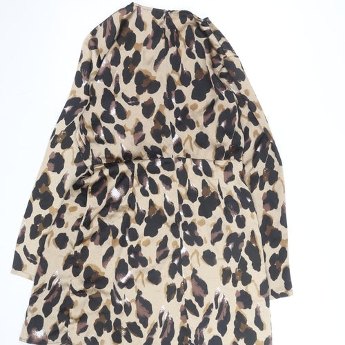 Missy Empire Womens Beige Leopard Print Wrap Blouse Size 14