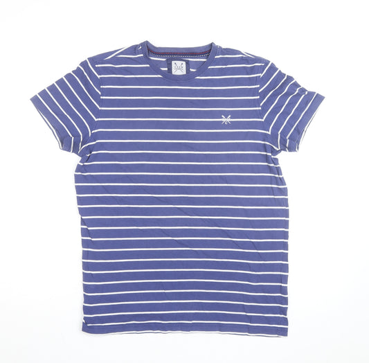 Crew Clothing Co. Men's Blue Striped Cotton Crew Neck T-Shirt Size S