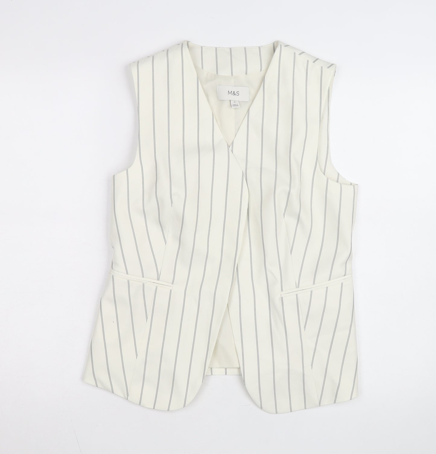 Marks and Spencer Women Ivory Striped Sleeveless Tunic Blouse Size 10
