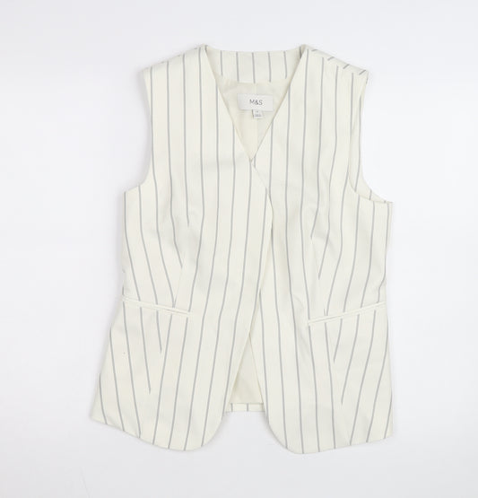Marks and Spencer Women Ivory Striped Sleeveless Tunic Blouse Size 10