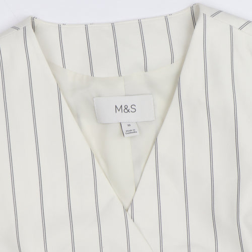 Marks and Spencer Women Ivory Striped Sleeveless Tunic Blouse Size 10
