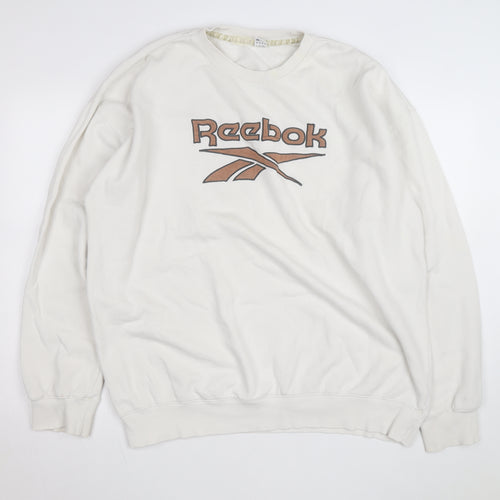 Reebok Men's White XL Pullover Sweatshirt Vintage Logo Crew Neck