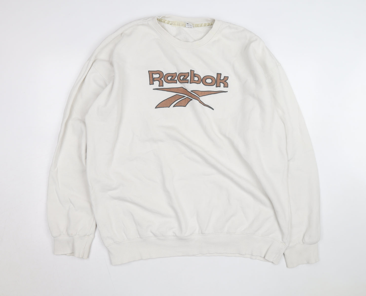 Reebok Men's White XL Pullover Sweatshirt Vintage Logo Crew Neck